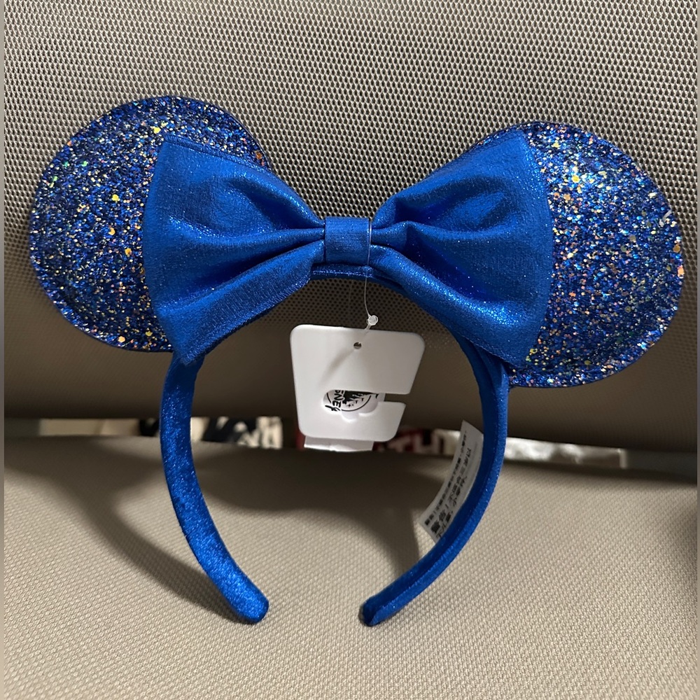 Disney Parks Royal Blue Bow Glitter Sparkle Minnie Mouse Ears Headband - New